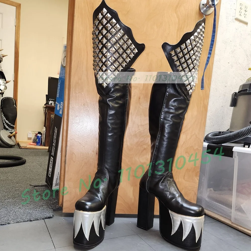 Cosplay Flame Prop - Czarne buty na platformie do kolan